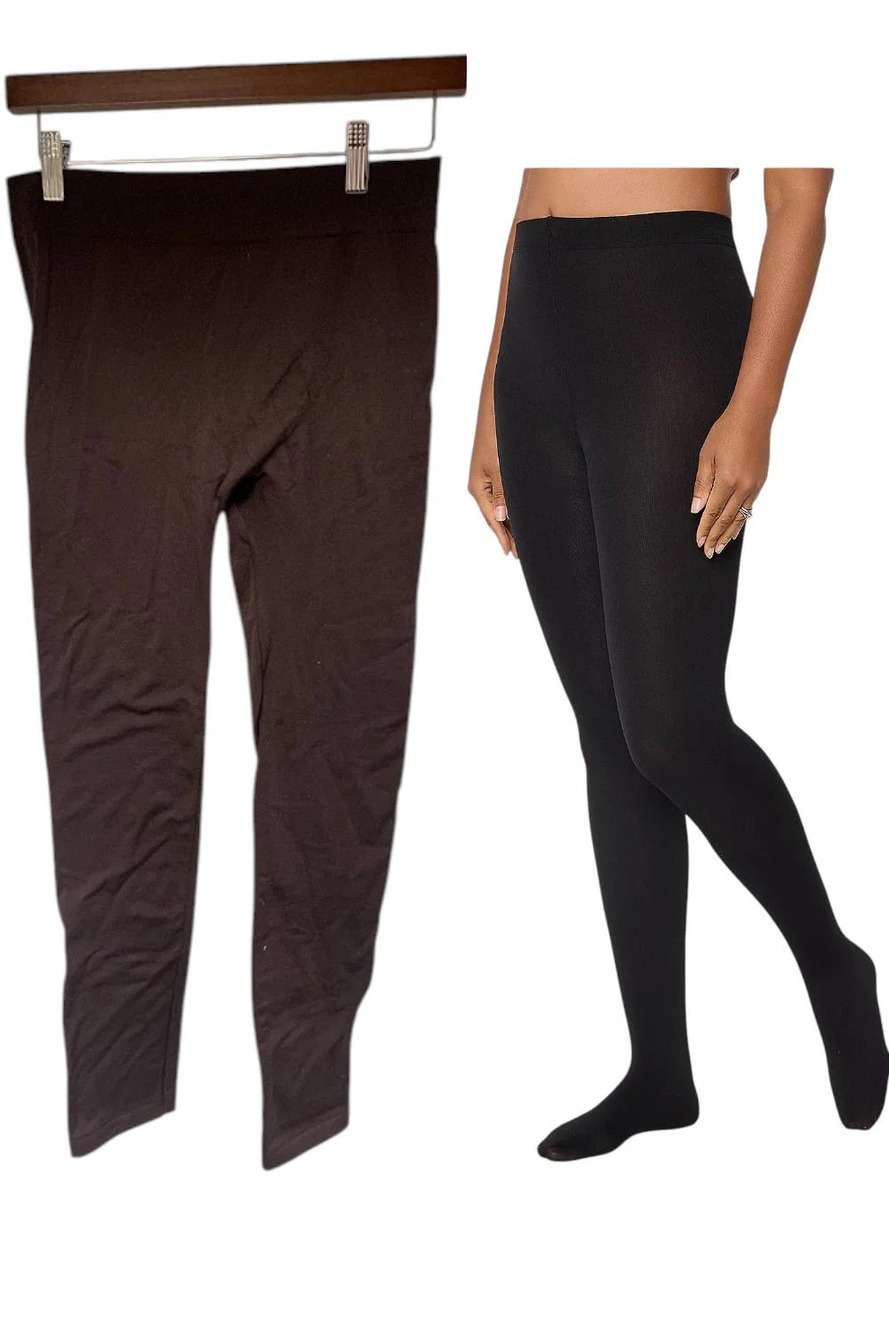 MUK LUKS Women's 2-pack High Waisted Fleece-Lined Tights Black/Brown